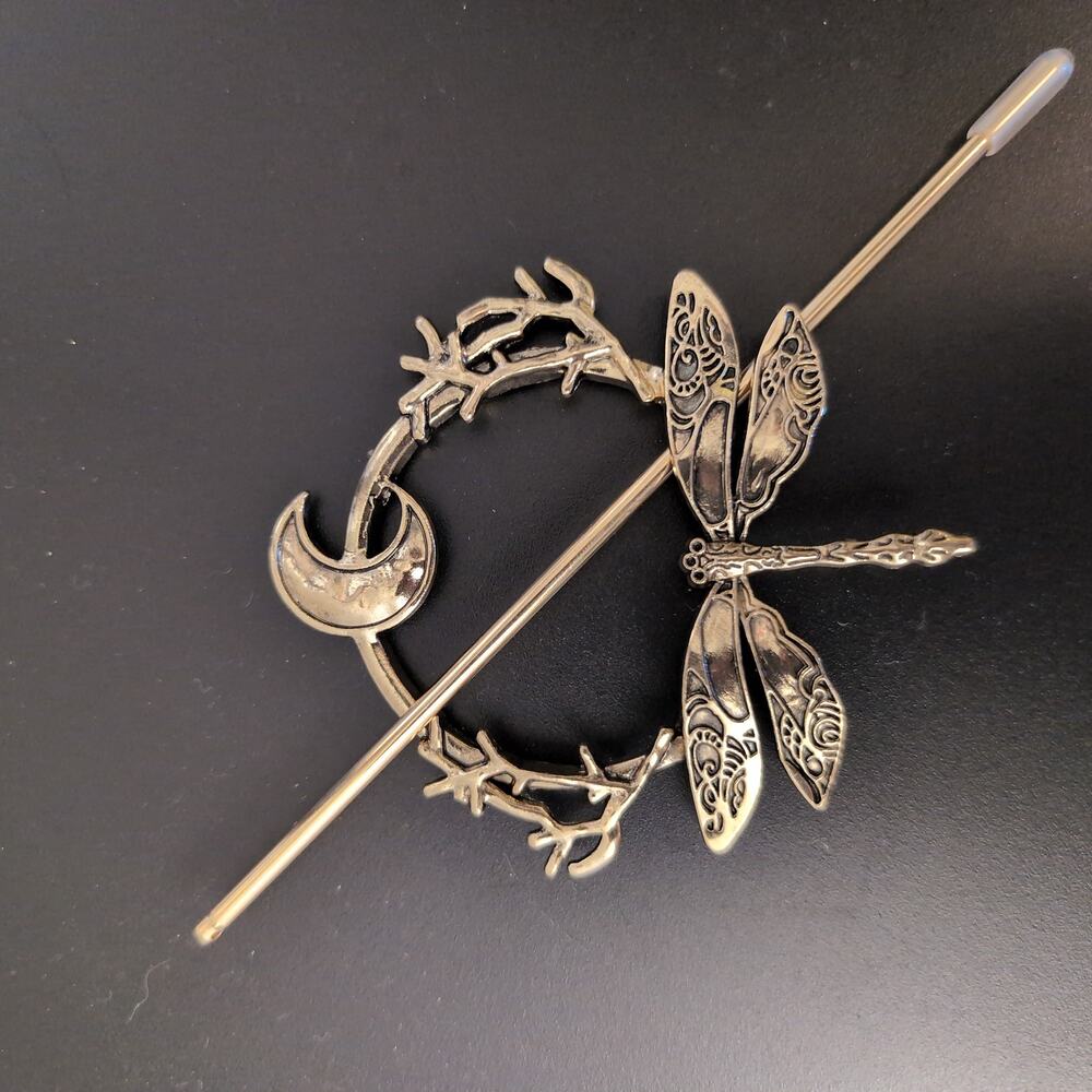 Dragonfly and Moon Hair Pin Gothic